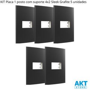 Kit 5 Placa 4x2 1 Posto com Suporte Grafite Sleek Margirius Cor:gafite