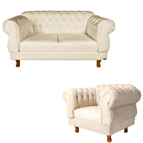 Uma Namoradeira 2 Lugares Elisabeth Capitonê + uma Poltrona Eisabeth - Suede Nude Chesterfield Para 