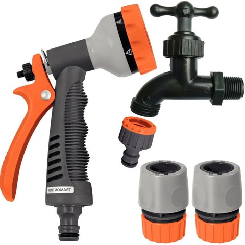 Esguicho Hidropistola 6 Jatos Mangueira Jardim + Engate Rápido 1/2" + Bico Torneira Engate Rápido +