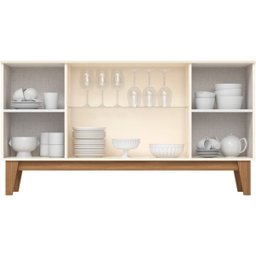 Aparador Buffet 4 Portas Ripado com Vidro Eiffel - Off White / Nature - 5