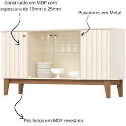 Aparador Buffet 4 Portas Ripado com Vidro Eiffel - Off White / Nature - 4
