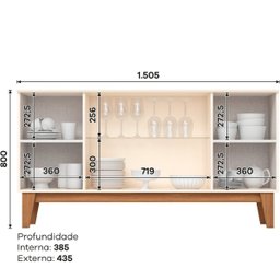 Aparador Buffet 4 Portas Ripado com Vidro Eiffel - Off White / Nature - 2