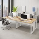 Ver imagem 1 de Mesa de Escritório Plataforma 4 Pessoas 2,70m Mbr Pés Metal Cor:macadâmia com Branco