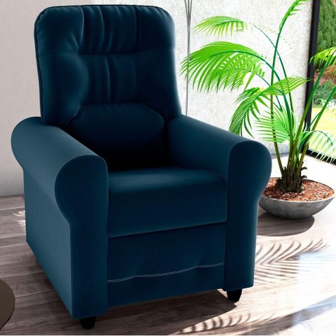 Poltrona Reclinável Violeta Veludo Assento D23 Encosto Fibra Siliconada Azul 83cm 110kg Matrix