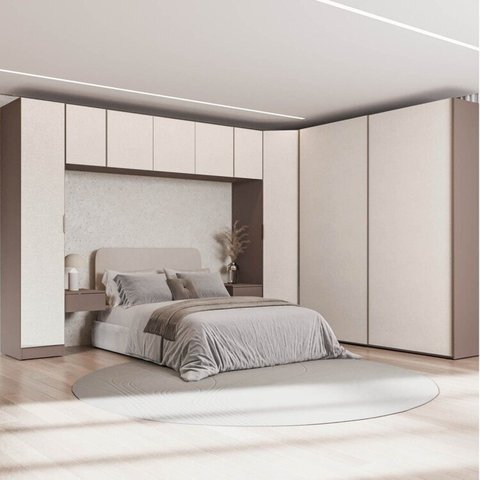 Guarda-Roupa Modulado de Canto Obliquo 8 Peças 9 Portas Orion CabeCasa MadeiraOriginals Marrom/Mocha/Linho
