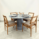 Ver imagem 2 de - Mesa de Jantar Cone Balonê Redonda 140 Cm Tampo Laca Cinza + Vidro Base Cinza