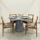 Ver imagem 7 de - Mesa de Jantar Cone Balonê Redonda 140 Cm Tampo Laca Cinza + Vidro Base Cinza