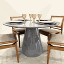 Ver imagem 4 de - Mesa de Jantar Cone Balonê Redonda 140 Cm Tampo Laca Cinza + Vidro Base Cinza