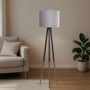 Ver imagem 1 de Luminaria Ranna Tripé em Ferro e Madeira Cúpula em Tecido:cinza