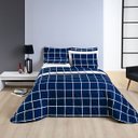 Ver imagem 1 de Cobre Leito Colcha Casal 3 peças Micropercal 200 Fios Matelado Dupla Face - Azul Marinho e Branco