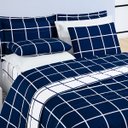 Ver imagem 3 de Cobre Leito Colcha Casal 3 peças Micropercal 200 Fios Matelado Dupla Face - Azul Marinho e Branco