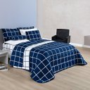 Ver imagem 2 de Cobre Leito Colcha Casal 3 peças Micropercal 200 Fios Matelado Dupla Face - Azul Marinho e Branco