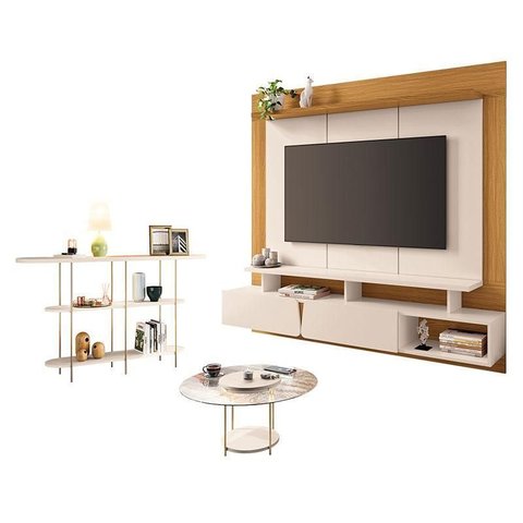 Home Suspenso Zenith Off White Cinamomo com Mesa de Centro Sky com Tampo de Vidro e Aparador