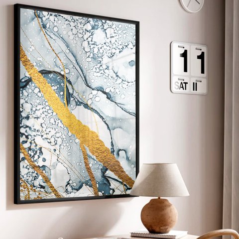 Quadro Decorativo Abstrato Mármore Delux em Moldura Caixa Tacolado Moldura Trad 1cm Madeira Escura C
