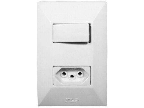 Interruptor Simples 1 Tecla + Tomada 10A 2p+t Com Espelho Branco Linha Dubai - 25 Unidades - 1