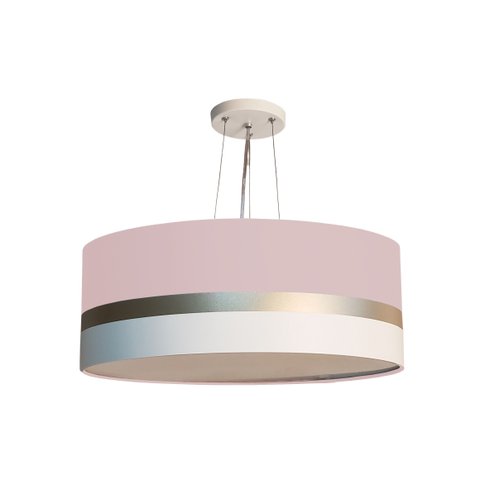 Lustre Pendente Rosa Faixas Bronze Cúpula 40x15 Tom Luz