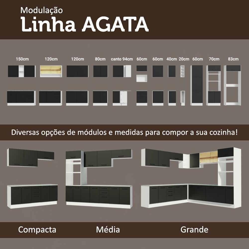 Armário de  Cozinha Completa 270cm Branco/Preto Agata Madesa 07 - 11