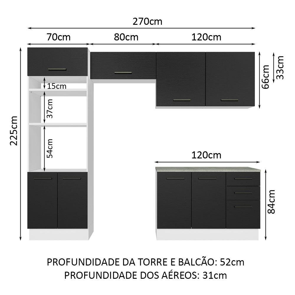 Armário de  Cozinha Completa 270cm Branco/Preto Agata Madesa 07 - 4