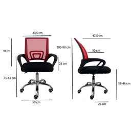 Kit 2 Cadeiras de Escritório Begonia Tela Mesh Ergonômica Giratória - Preto e Vermelho - 8
