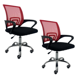 Kit 2 Cadeiras de Escritório Begonia Tela Mesh Ergonômica Giratória - Preto e Vermelho - 1