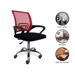 Kit 2 Cadeiras de Escritório Begonia Tela Mesh Ergonômica Giratória - Preto e Vermelho - 7