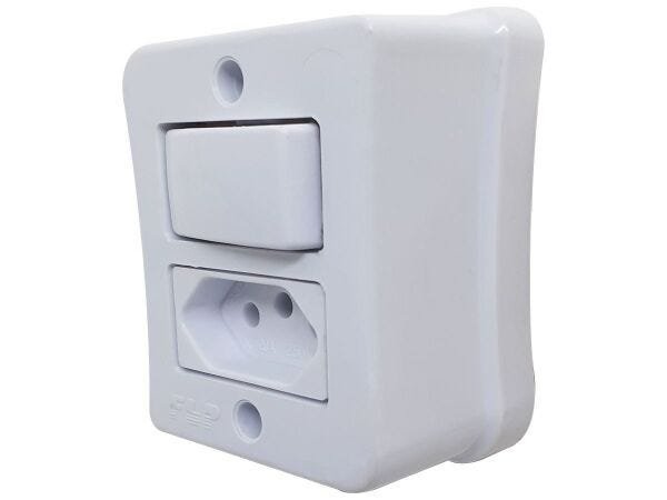 Interruptor Paralelo 1 Tecla + Tomada 10A 2p+t Sobrepor Externo Com Espelho Branco Linha Viena - 20  - 1