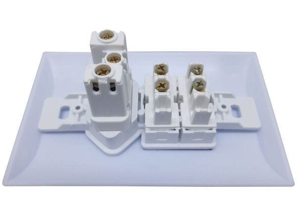 Interruptor Simples 2 Teclas + Tomada 10A 2p+t Com Espelho Branco Bivolt 127v e 250v - 20 Unidades - 3