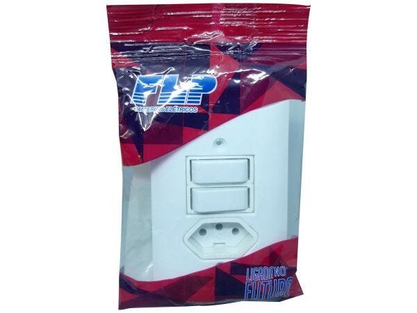 Interruptor Simples 2 Teclas + Tomada 10A 2p+t Com Espelho Branco Bivolt 127v e 250v - 20 Unidades - 5