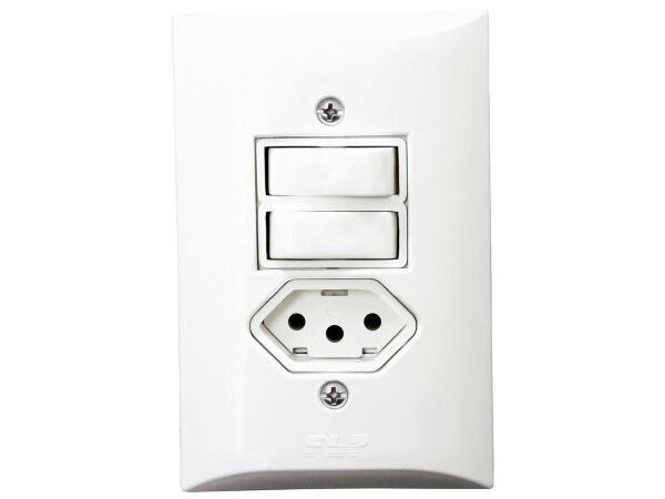 Interruptor Simples 2 Teclas + Tomada 10A 2p+t Com Espelho Branco Bivolt 127v e 250v - 20 Unidades - 1