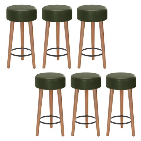 Kit 06 Banquetas Cozinha Paris Estofada D-33 Pés de Madeira Rosqueáveis Corano Verde - Desk
