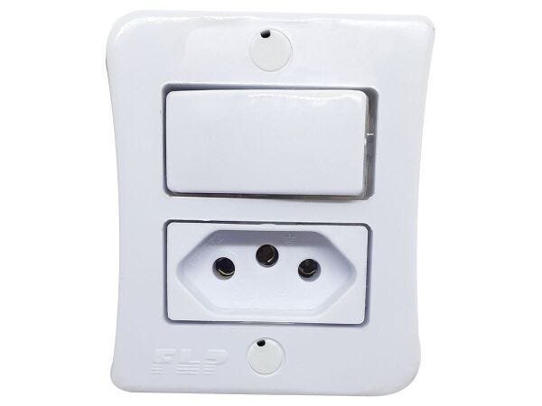 Interruptor Simples 1 Tecla + Tomada 20A 2p+t Sobrepor Externo Com Espelho Branco Linha Viena - 30 U - 3