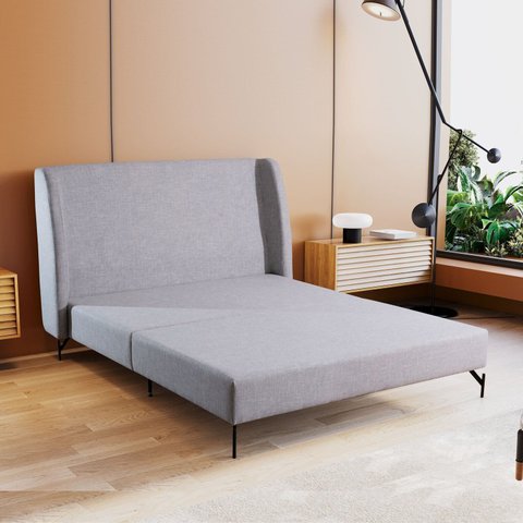 Cama Estofada Casal com Estrutura Reforçada e Design Moderno Cinza