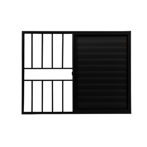 Veneziana 3 Folhas Aluminio Preto com Grade 1,00x1,50