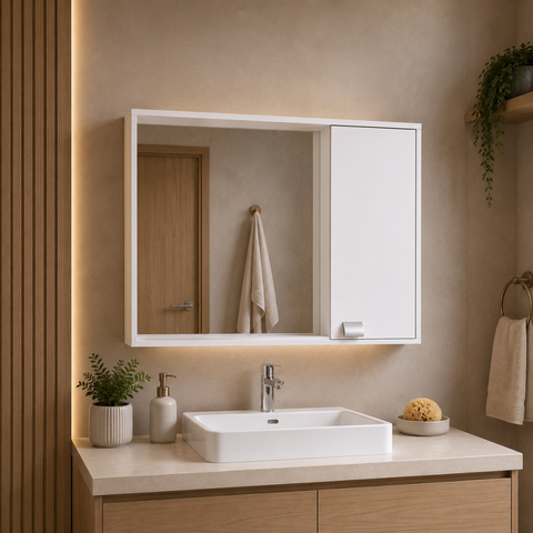 Espelheira Banheiro Cannes com Porta e Espelho - Branco
