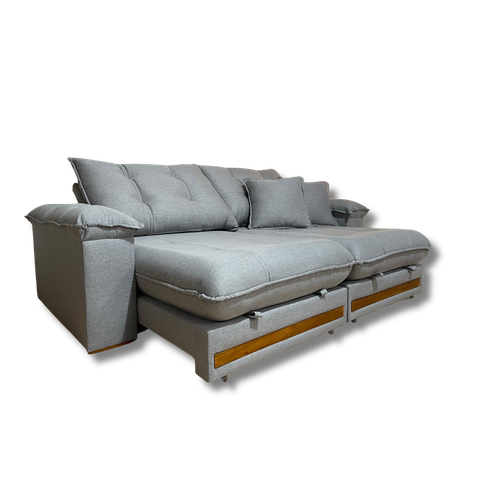 Sofá Retrátil Reclinável 2,10 M Linho Cinza A230 Gael