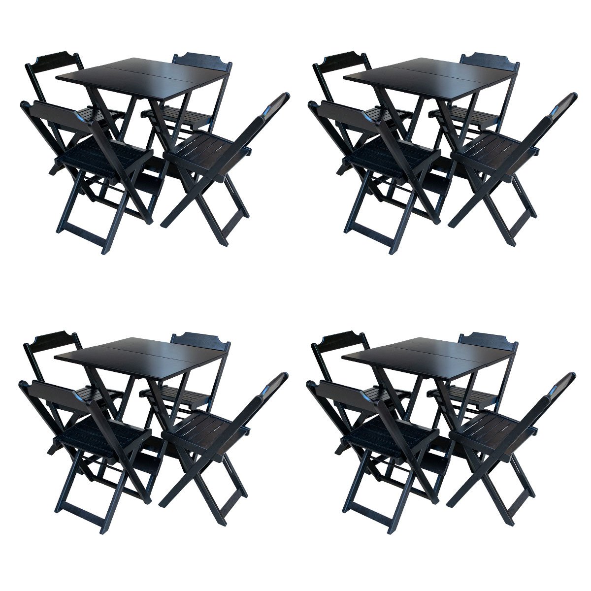 Kit 4 Jogos de Mesa com 4 Cadeiras de Madeira Dobrável 70x70 Ideal para Bar e Restaurante - Preto - 1