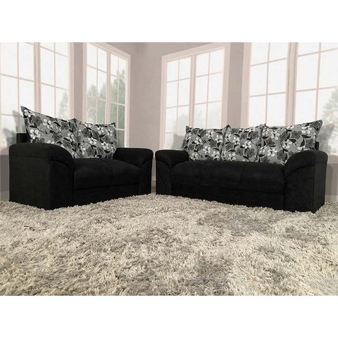 Sofá 2 e 3 Lugares Preto com Floral 601/37 Chile