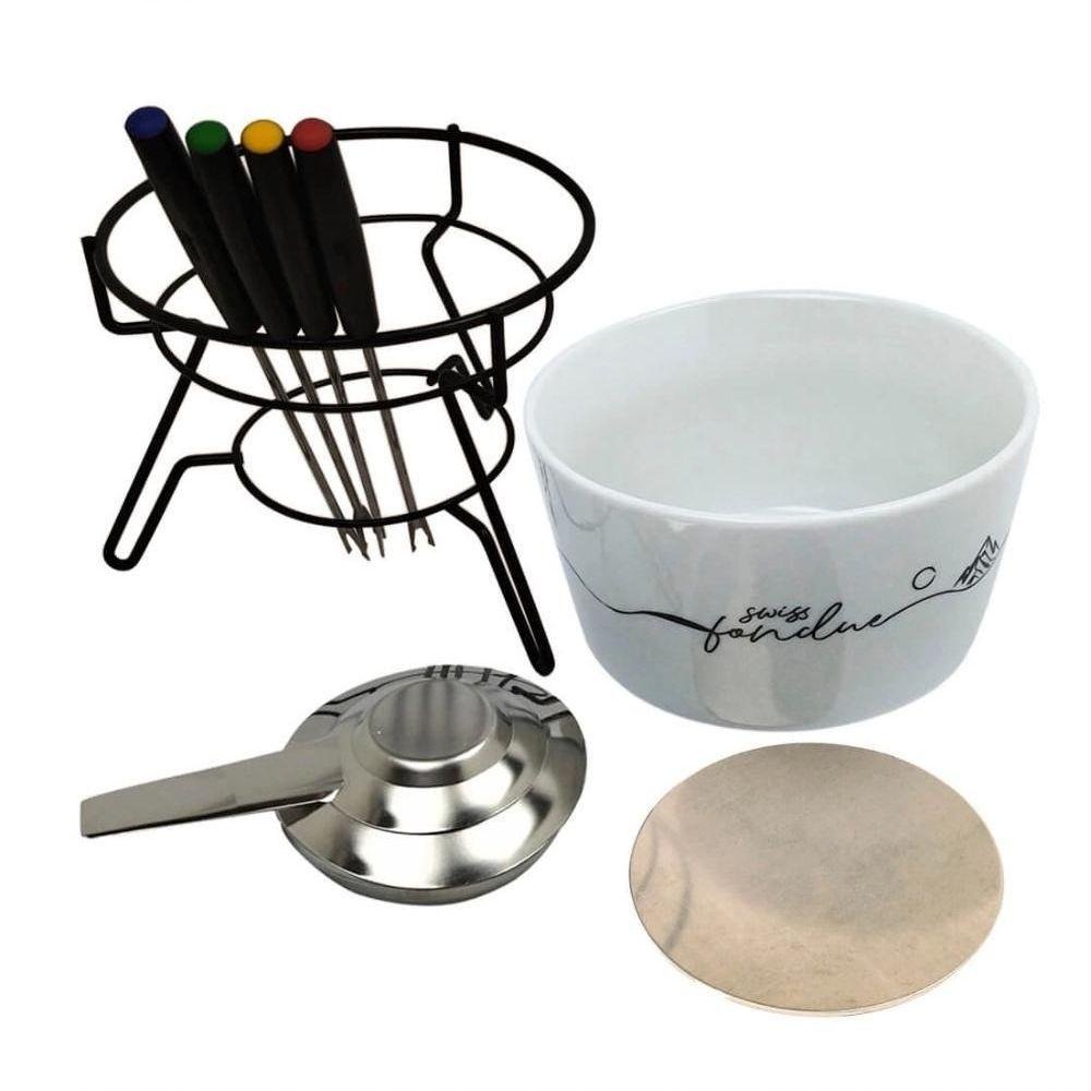 Aparelho de Fondue Queijo Chocolate Porcelana Fondue 8 Peças Serviço Conjunto Kit Cerâmica Swiss - 6