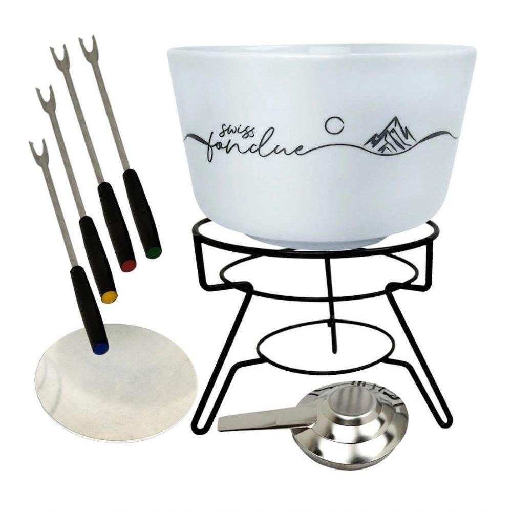 Aparelho de Fondue Queijo Chocolate Porcelana Fondue 8 Peças Serviço Conjunto Kit Cerâmica Swiss - 5