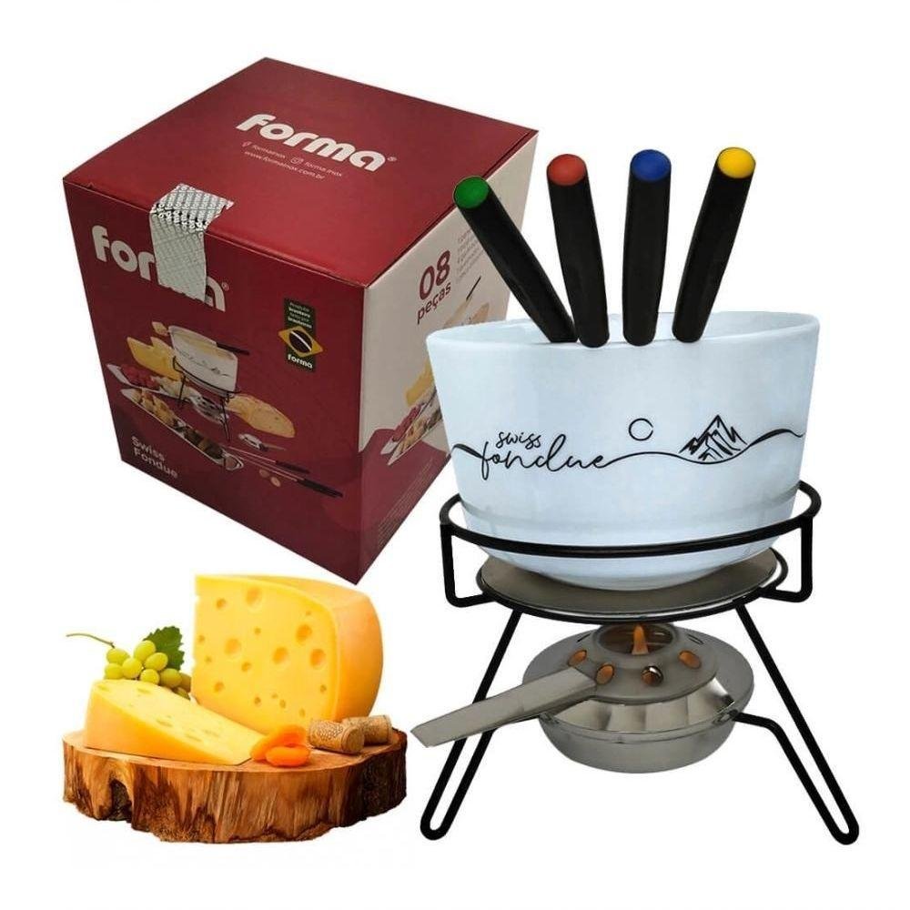 Aparelho de Fondue Queijo Chocolate Porcelana Fondue 8 Peças Serviço Conjunto Kit Cerâmica Swiss - 3