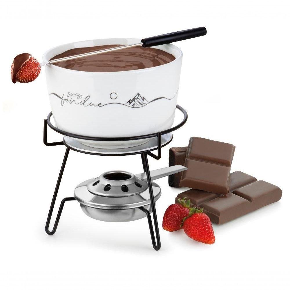 Aparelho de Fondue Queijo Chocolate Porcelana Fondue 8 Peças Serviço Conjunto Kit Cerâmica Swiss - 4