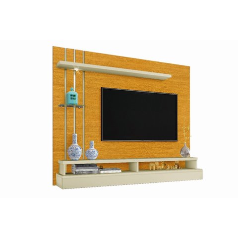Painel Tv Eros 55 Polegadas 135x160cm Led Prateleira Vidro Nichos:naturale/offwhite