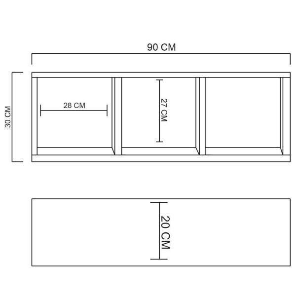 Nicho Triplo 90 X 30 X 20 Em Mdf - Natural - 3