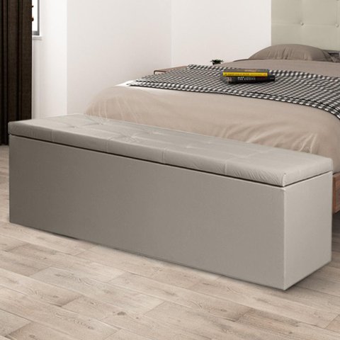 Calçadeira Baú Casal 1,40m Berlim Material Sintético Bege Dal Poz Estofados