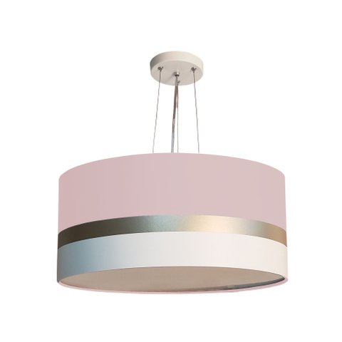 Lustre Pendente Rosa Faixas Bronze Cúpula 30x15 Tom Luz