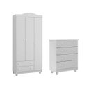 Ver imagem 1 de Kit Lara Cômoda e Guarda Roupas Clean Moderno Mdf Resistente:branco Branco