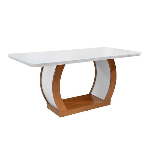 Mesa para Cozinha Jade + Tampo Madeirado Curvo 180x90cm Imbuia/Off White - Rufato
