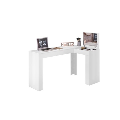 Escrivaninha Camarim com Penteadeira de Canto Home Office Premium Maquiadora Cor Branco