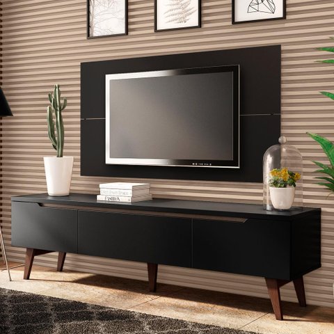 Rack Madesa Reims e Painel para TV até 55 Polegadas 2 Portas e 1 Gaveta Preto Cor:Preto