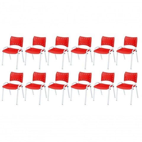 Cadeira Iso Base Branco , Escritório Vermelho Kit 12 Un